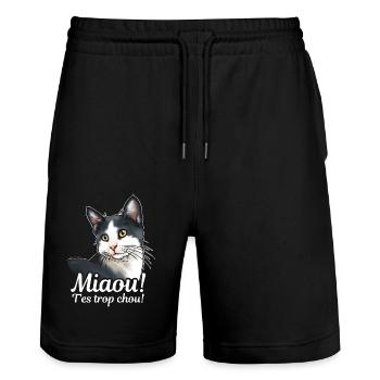 Chat noir et blanc Miaou - Short de jogging bio TRAINER Stanley/Stella unisexe - noir - Devant - Nik (191cm) & Marisol (170cm)