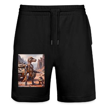 Dinos leben heute – moderner Soldat - Stanley/Stella Unisex Bio Joggingshorts Trainer  - Schwarz - Vorne - Nik (191cm) & Marisol (170cm)