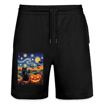 Cadeau d’Halloween Femmes Chat Hommes Enfants Décoration - Short de jogging bio TRAINER Stanley/Stella unisexe - noir - Devant - Nik (191cm) & Marisol (170cm)