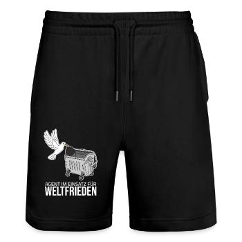 World Peace - Agent in Action - Stanley/Stella Trainer Unisex Organic Jogging Shorts - black - Front - Nik (191cm) & Marisol (170cm)