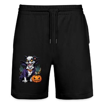 Halloween - Hund Grusel mit Kürbis - Stanley/Stella Unisex Bio Joggingshorts Trainer  - Schwarz - Vorne - Nik (191cm) & Marisol (170cm)