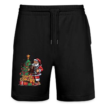 Weihnachtsmann Spielt Akkordeon Vor Tannenbaum - Stanley/Stella Unisex Bio Joggingshorts Trainer  - Schwarz - Vorne - Nik (191cm) & Marisol (170cm)
