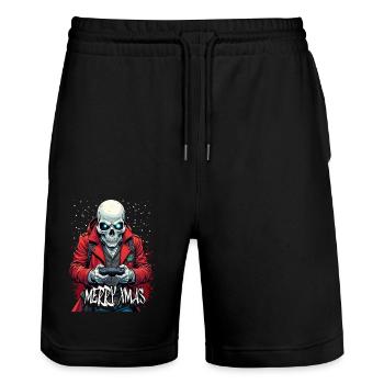 Merry Xmas Gamer Skull Design - Stanley/Stella Trainer Unisex Organic Jogging Shorts - black - Front - Nik (191cm) & Marisol (170cm)