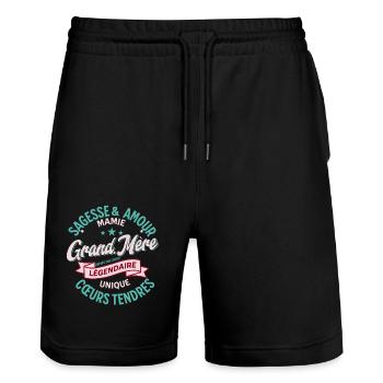 "Legendary Grandmother: Love and Wisdom" M2 - Stanley/Stella Trainer Unisex Organic Jogging Shorts - black - Front - Nik (191cm) & Marisol (170cm)