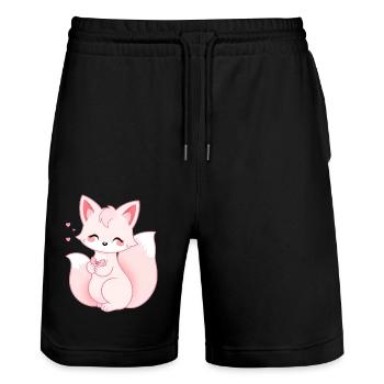 Renard rose blanc kawaii avec ruban rose - Short de jogging bio TRAINER Stanley/Stella unisexe - noir - Devant - Nik (191cm) & Marisol (170cm)