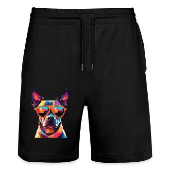 Polygon Sonnenbrillen-Hund Pop-Art Lustig Geschenk - Stanley/Stella Unisex Bio Joggingshorts Trainer  - Schwarz - Vorne - Nik (191cm) & Marisol (170cm)