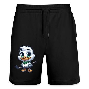 Duck Hockey Player Cartoon Funny Animal - Stanley/Stella Trainer Unisex Organic Jogging Shorts - black - Front - Nik (191cm) & Marisol (170cm)