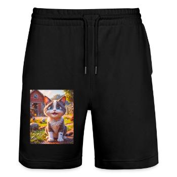 Super süße Tiere auf einem Bauernhof – Katze - Stanley/Stella Unisex Bio Joggingshorts Trainer  - Schwarz - Vorne - Nik (191cm) & Marisol (170cm)