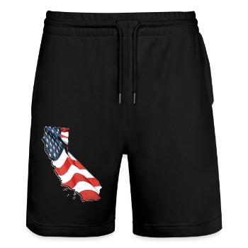 USA Flag in California State Map - Stanley/Stella Trainer Unisex Organic Jogging Shorts - black - Front - Nik (191cm) & Marisol (170cm)