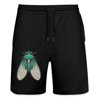 Vintage Grüne Zikade Insekt Illustration - Stanley/Stella Unisex Bio Joggingshorts Trainer  - Schwarz - Vorne - Nik (191cm) & Marisol (170cm)