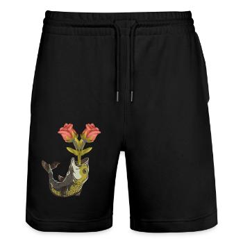 Fisch Fische Geburtstag Valentin Romantik - Stanley/Stella Unisex Bio Joggingshorts Trainer  - Schwarz - Vorne - Nik (191cm) & Marisol (170cm)