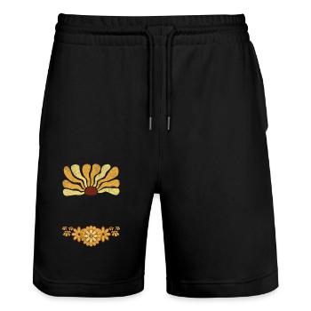 Retro Vibes Flower Power - Stanley/Stella Unisex Bio Joggingshorts Trainer  - Schwarz - Vorne - Nik (191cm) & Marisol (170cm)