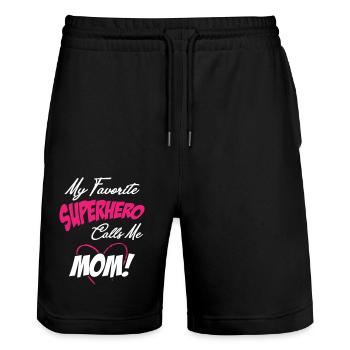 My Favorite Superhero Calls Me Mom - Stanley/Stella Trainer Unisex Organic Jogging Shorts - black - Front - Nik (191cm) & Marisol (170cm)