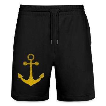 Gold anchor, relief effect - Stanley/Stella Trainer Unisex Organic Jogging Shorts - black - Front - Nik (191cm) & Marisol (170cm)
