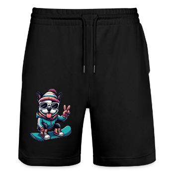Boston Terrier Snowboard Bande dessinée d’hiver - Short de jogging bio TRAINER Stanley/Stella unisexe - noir - Devant - Nik (191cm) & Marisol (170cm)