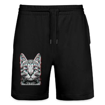 Glitch Weird Cat Kitten Optical Illusion - Stanley/Stella Trainer Unisex Organic Jogging Shorts - black - Front - Nik (191cm) & Marisol (170cm)