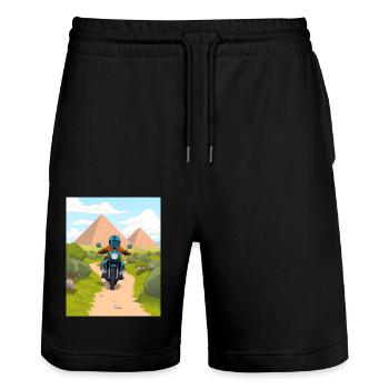 Moto de dessin animé dans le désert - Short de jogging bio TRAINER Stanley/Stella unisexe - noir - Devant - Nik (191cm) & Marisol (170cm)