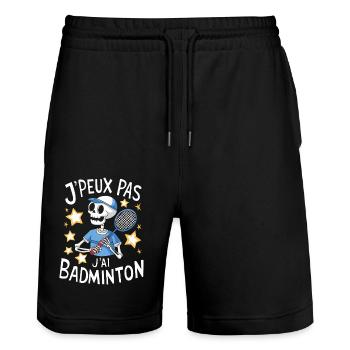 J'peux pas j'ai Badminton - Short de jogging bio TRAINER Stanley/Stella unisexe - noir - Devant - Nik (191cm) & Marisol (170cm)