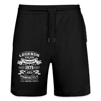 50th Birthday Gift Husband Original February 1975 - Stanley/Stella Trainer Unisex Organic Jogging Shorts - black - Front - Nik (191cm) & Marisol (170cm)