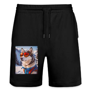 chiens super mignons Husky en robe de ski - Short de jogging bio TRAINER Stanley/Stella unisexe - noir - Devant - Nik (191cm) & Marisol (170cm)