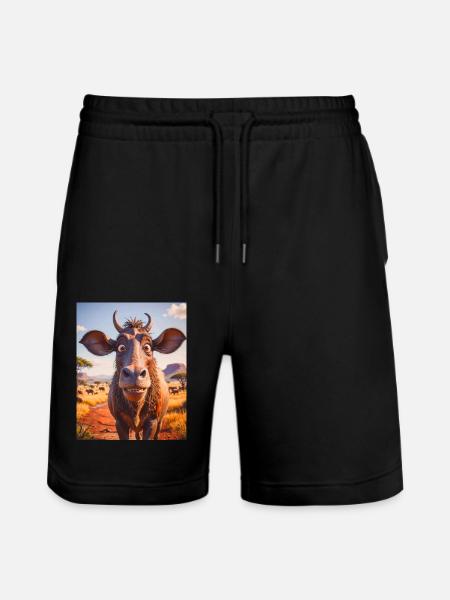 super cute african animals– Wildebeest - Stanley/Stella Trainer Unisex Organic Jogging Shorts - black
