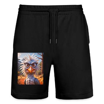 animaux africains super mignons – Secrétaire Oiseau - Short de jogging bio TRAINER Stanley/Stella unisexe - noir - Devant - Nik (191cm) & Marisol (170cm)