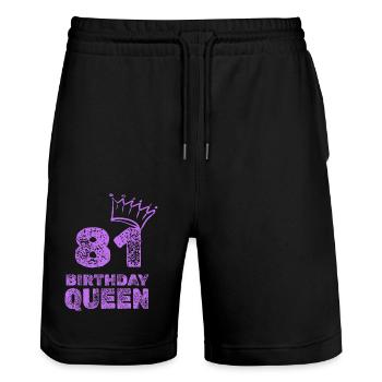 Geburtstag 81 - Stanley/Stella Unisex Bio Joggingshorts Trainer  - Schwarz - Vorne - Nik (191cm) & Marisol (170cm)