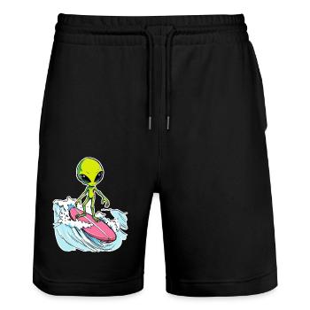 Alien is surfing the Ocean Waves 1 - Stanley/Stella Unisex Bio Joggingshorts Trainer  - Schwarz - Vorne - Nik (191cm) & Marisol (170cm)