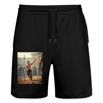 Retiarius spins, Slavic winds chase nets through R - Stanley/Stella Trainer Unisex Organic Jogging Shorts - black - Front - Nik (191cm) & Marisol (170cm)