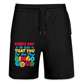 Bingo Game Every Day Is Lost That You Do Not Play - Stanley/Stella Unisex Bio Joggingshorts Trainer  - Schwarz - Vorne - Nik (191cm) & Marisol (170cm)