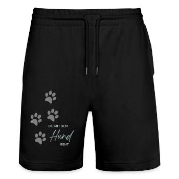 Die mit dem Hund geht - Stanley/Stella Unisex Bio Joggingshorts Trainer  - Schwarz - Vorne - Nik (191cm) & Marisol (170cm)