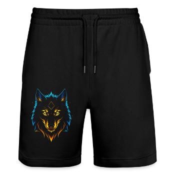 Neon Flammenwolf mit mystischem Diamanten - Stanley/Stella Unisex Bio Joggingshorts Trainer  - Schwarz - Vorne - Nik (191cm) & Marisol (170cm)