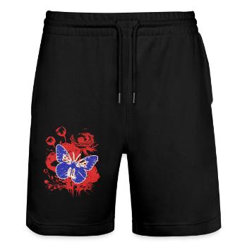 Vintage Butterfly with Flowers - Stanley/Stella Trainer Unisex Organic Jogging Shorts - black - Front - Nik (191cm) & Marisol (170cm)