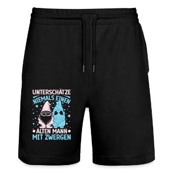 Garden gnome never underestimates an old man - Stanley/Stella Trainer Unisex Organic Jogging Shorts - black - Front - Nik (191cm) & Marisol (170cm)