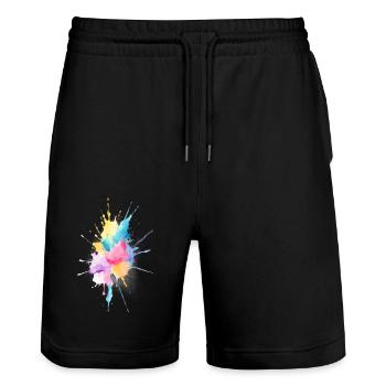 Abstract Watercolor Splash - Stanley/Stella Trainer Unisex Organic Jogging Shorts - black - Front - Nik (191cm) & Marisol (170cm)