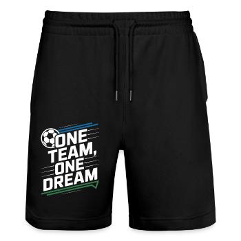 ONE TEAM ONE DREAM - Stanley/Stella Trainer Unisex Organic Jogging Shorts - black - Front - Nik (191cm) & Marisol (170cm)