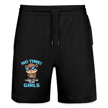 Loutre Pas de temps pas de temps Je dois aller voir mes filles - Short de jogging bio TRAINER Stanley/Stella unisexe - noir - Devant - Nik (191cm) & Marisol (170cm)