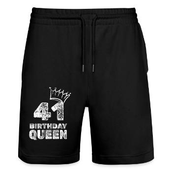 Geburtstag 41 - Stanley/Stella Unisex Bio Joggingshorts Trainer  - Schwarz - Vorne - Nik (191cm) & Marisol (170cm)