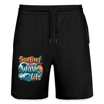 Le surf est ma vague de vie – Surfer & Ocean - Short de jogging bio TRAINER Stanley/Stella unisexe - noir - Devant - Nik (191cm) & Marisol (170cm)