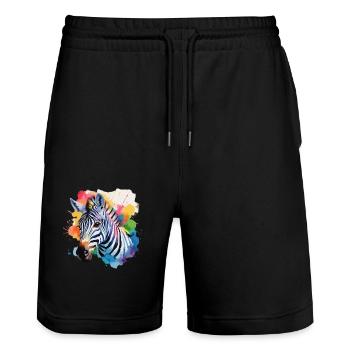 Zebra cool im bunten Design - Stanley/Stella Unisex Bio Joggingshorts Trainer  - Schwarz - Vorne - Nik (191cm) & Marisol (170cm)