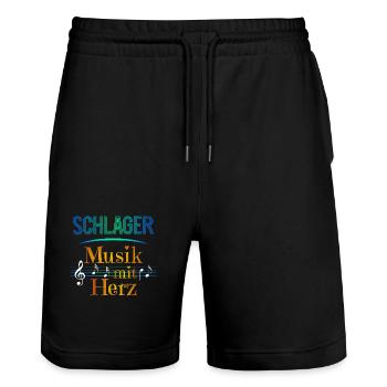 Schlager Musik mit Herz - Stanley/Stella Unisex Bio Joggingshorts Trainer  - Schwarz - Vorne - Nik (191cm) & Marisol (170cm)