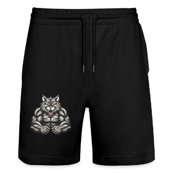 Katze Muskeln Bodybuilding - Stanley/Stella Unisex Bio Joggingshorts Trainer  - Schwarz - Vorne - Nik (191cm) & Marisol (170cm)