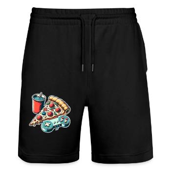 Pizza Gaming Gamer - Stanley/Stella Trainer Unisex Organic Jogging Shorts - black - Front - Nik (191cm) & Marisol (170cm)