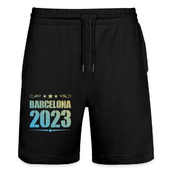 Barcelona 2023 - Stanley/Stella Trainer Unisex Organic Jogging Shorts - black - Front - Nik (191cm) & Marisol (170cm)