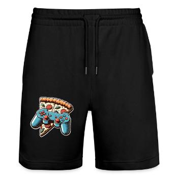 Pizza Gaming Gamer - Stanley/Stella Trainer Unisex Organic Jogging Shorts - black - Front - Nik (191cm) & Marisol (170cm)