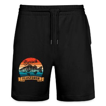 Barsch Flüsterer - Fisch - Angler Geschenk - Stanley/Stella Unisex Bio Joggingshorts Trainer  - Schwarz - Vorne - Nik (191cm) & Marisol (170cm)
