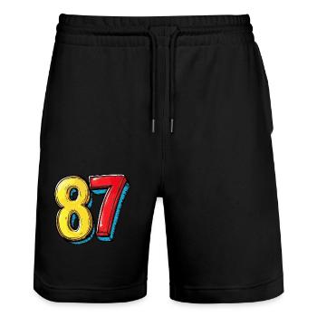 87 Number Comic - Stanley/Stella Trainer Unisex Organic Jogging Shorts - black - Front - Nik (191cm) & Marisol (170cm)
