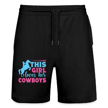 Western Rider This Girl Loves Her Cowboys Cowgirls - Stanley/Stella Unisex Bio Joggingshorts Trainer  - Schwarz - Vorne - Nik (191cm) & Marisol (170cm)