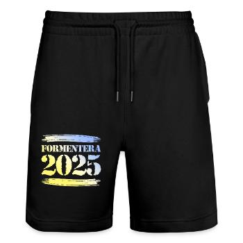 Formentera 2025 - Stanley/Stella Trainer Unisex Organic Jogging Shorts - black - Front - Nik (191cm) & Marisol (170cm)