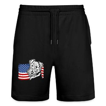 Airedale Terrier US Amerika Fahne Wilsigns - Stanley/Stella Unisex Bio Joggingshorts Trainer  - Schwarz - Vorne - Nik (191cm) & Marisol (170cm)
